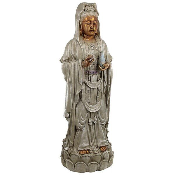 Design Toscano Goddess Guan Yin Standing on a Lotus Statue - DB33691