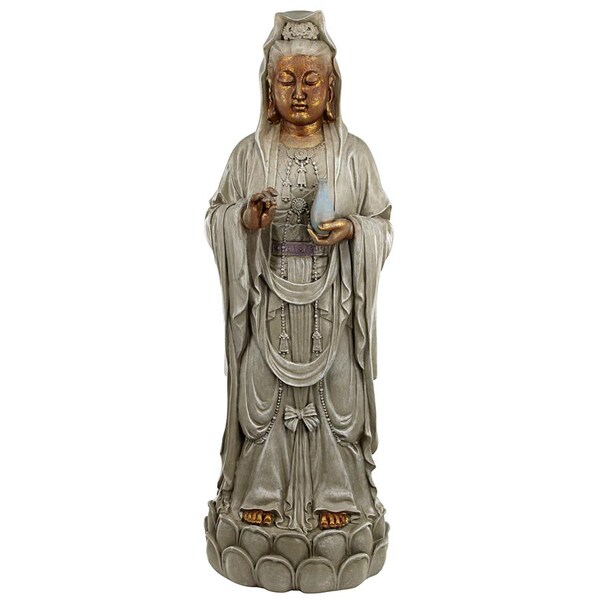 Design Toscano Goddess Guan Yin Standing on a Lotus Statue - DB33691