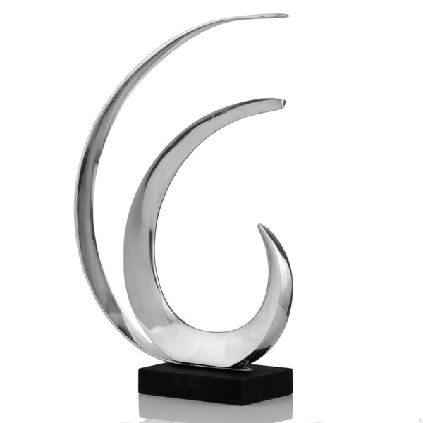 Homeroots 4 x 12 x 18 in. Buffed & Black Oleada Wave Sculpture - 354626