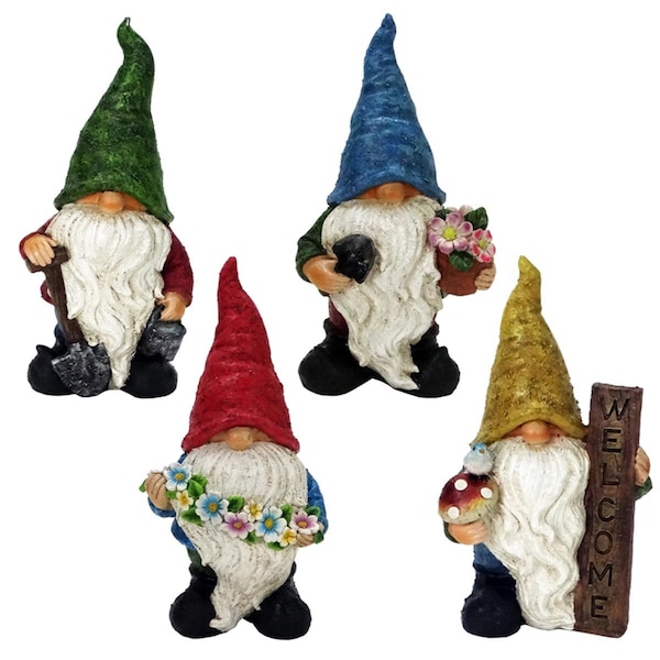 Lawnitator 12 in. Polyresin Gnome Garden Statue; Assorted Color, 4PK - LA3307216