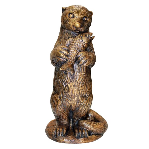 Design Toscano Standing Otter with Fish Cast Bronze Garden Statue - PN7383