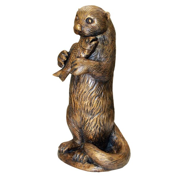Design Toscano Standing Otter with Fish Cast Bronze Garden Statue - PN7383