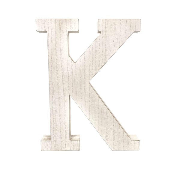 Homeroots 16 in. Distressed Wooden Initial Letter K Sculpture, White Wash - 478363