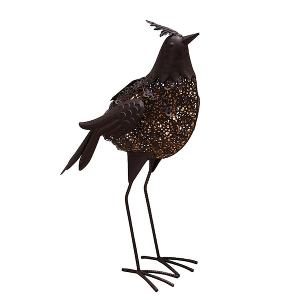 Pisos 20.3 in. Steel Animal Garden Bird Metal Sculpture Statue w/Solar Light & Ground Stake, Bronze - PI2628464