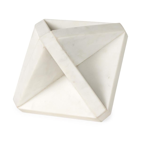 Homeroots Marble Geometric Square Sculpture, White - 392536