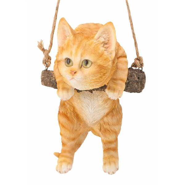 Design Toscano Orange Tabby Kitty on a Perch Hanging Cat Sculpture - JQ108049