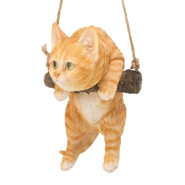 Design Toscano Orange Tabby Kitty on a Perch Hanging Cat Sculpture - JQ108049