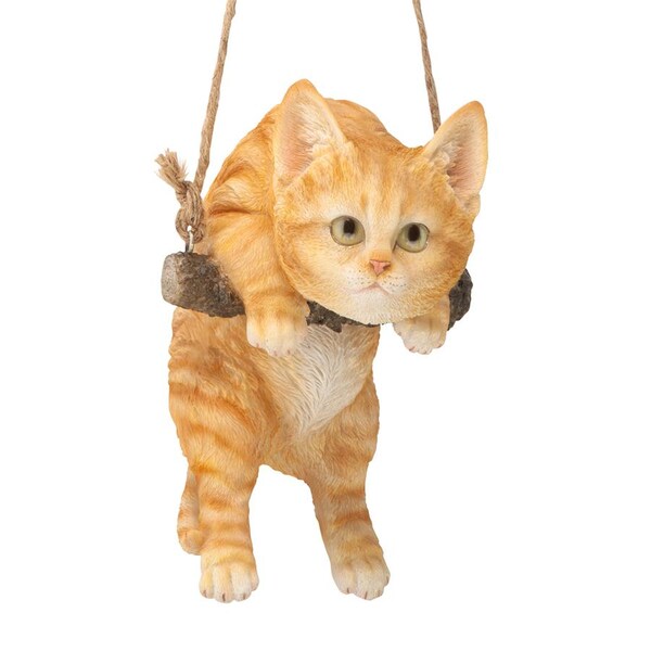 Design Toscano Orange Tabby Kitty on a Perch Hanging Cat Sculpture - JQ108049