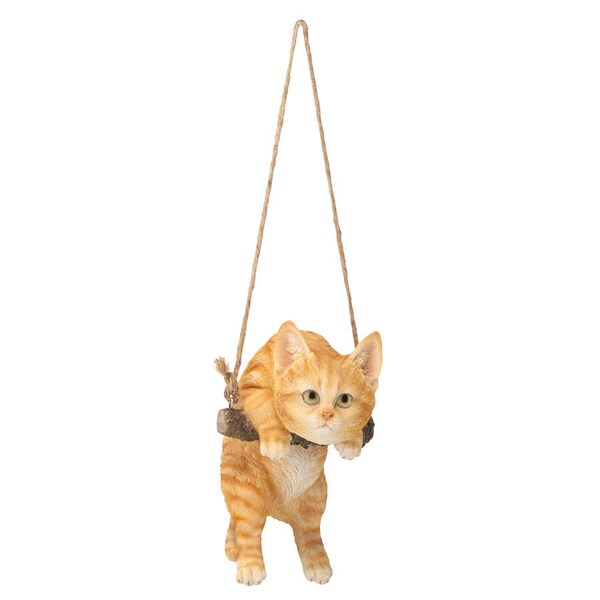 Design Toscano Orange Tabby Kitty on a Perch Hanging Cat Sculpture - JQ108049