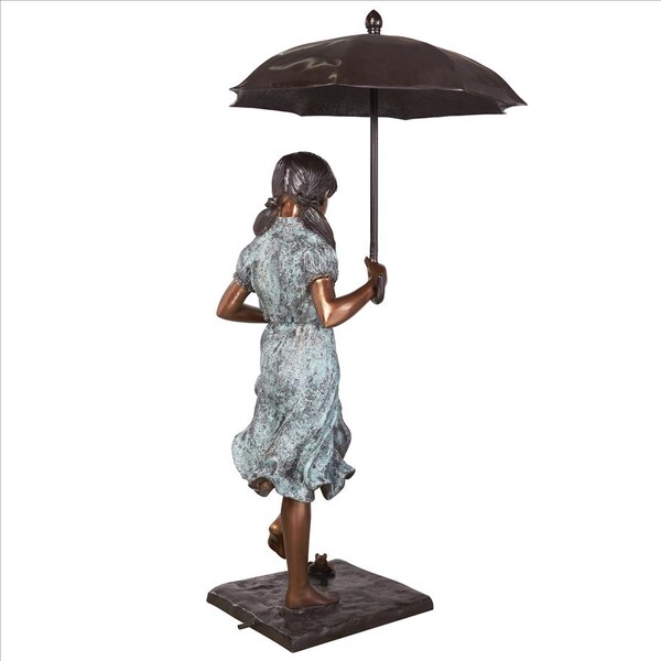 Design Toscano Singing in the Rain Young Girl with Umbrella Cast Bronze Garden Statue - DK1889