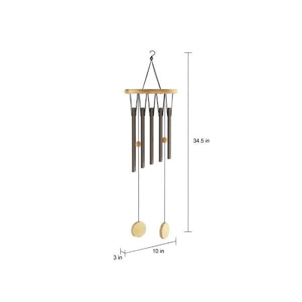 Nature Spring Metal and Wood Wind Chime 34.5" Tuned with Bronze Finish and Soothing Tone For Patio, Outdoor Decor - 810123YMN