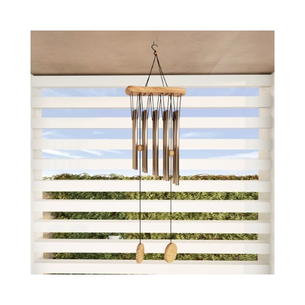 Nature Spring Metal and Wood Wind Chime 34.5" Tuned with Bronze Finish and Soothing Tone For Patio, Outdoor Decor - 810123YMN