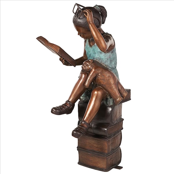 Design Toscano Book Loving Betty Reading Girl Bronze Garden Statue - KW97131