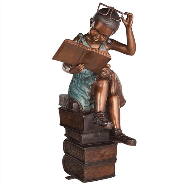 Design Toscano Book Loving Betty Reading Girl Bronze Garden Statue - KW97131