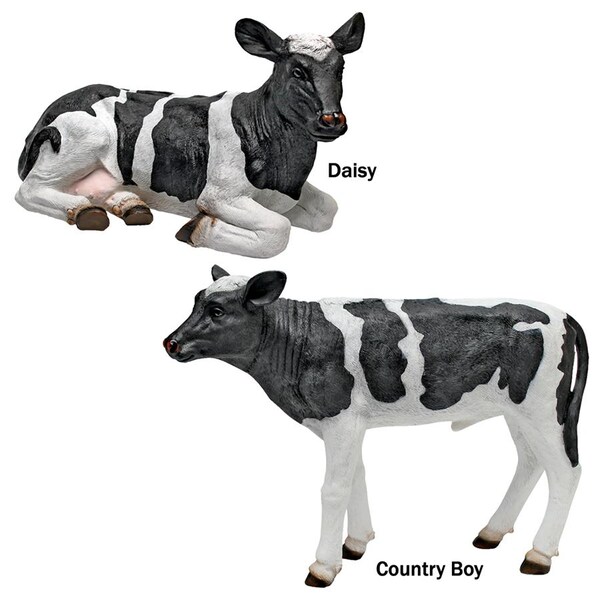 Design Toscano Daisy and Country Boy Cow Statues: Set of Two - QM924251