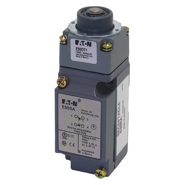 Interruptor de límite resistente Eaton, Vástago, 2 NC/2 NA, 10A @ 600V AC, Ubicación del actuador: Superior - E50BT1