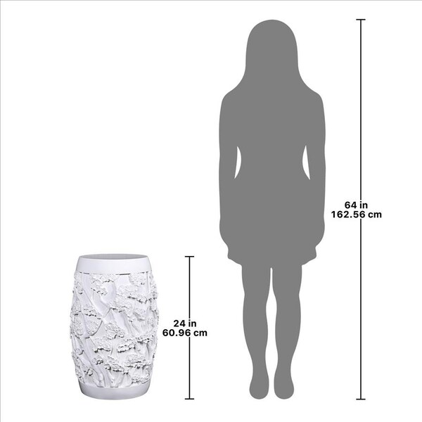 Design Toscano Sakura Cherry Blossom Asian Sculptural Pedestal Table: Gloss White Finish - NE210141