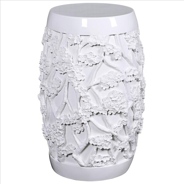 Design Toscano Sakura Cherry Blossom Asian Sculptural Pedestal Table: Gloss White Finish - NE210141
