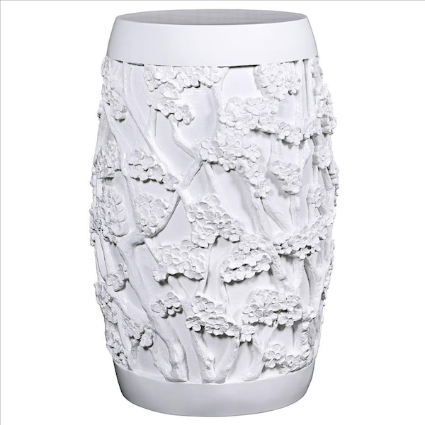 Design Toscano Sakura Cherry Blossom Asian Sculptural Pedestal Table: Gloss White Finish - NE210141