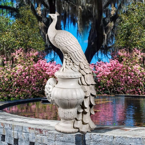 Design Toscano Staverden Castle Peacock on an Urn Garden Statue by artist Henk van der Eljk - NE180180