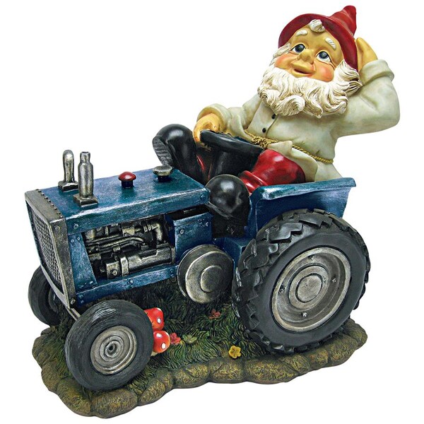 Design Toscano Plowing Pete on His Tractor Garden Gnome Statue - QL153684