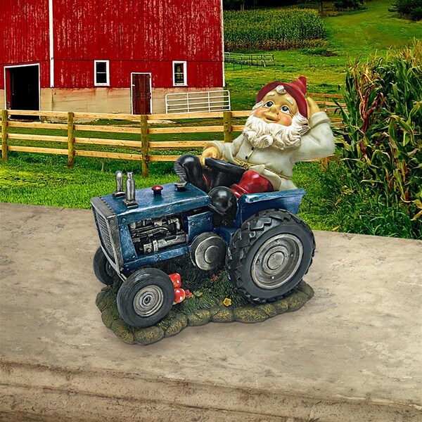 Design Toscano Plowing Pete on His Tractor Garden Gnome Statue - QL153684