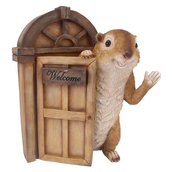 Design Toscano Garden Greetings Squirrel Welcome Tree House Door Sculpture - QM2673800