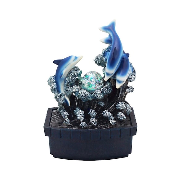 Palacedesigns 11 in. Polyresin Dolphins Tabletop Fountain; Blue - PA3094250
