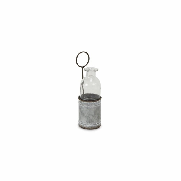 Palacedesigns 8 in. Galvanized Metal & Glass Jar Holder, Gray - PA3100013