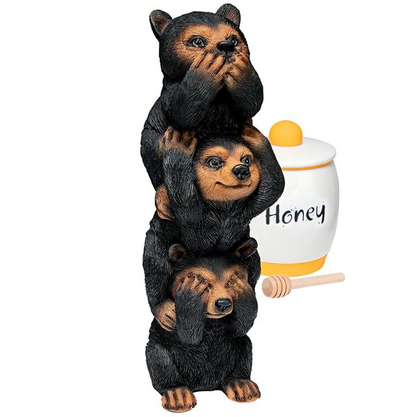 Design Toscano Backwoods Troublemakers Speak, Hear, See No Evil Black Bear Statue - HT142927