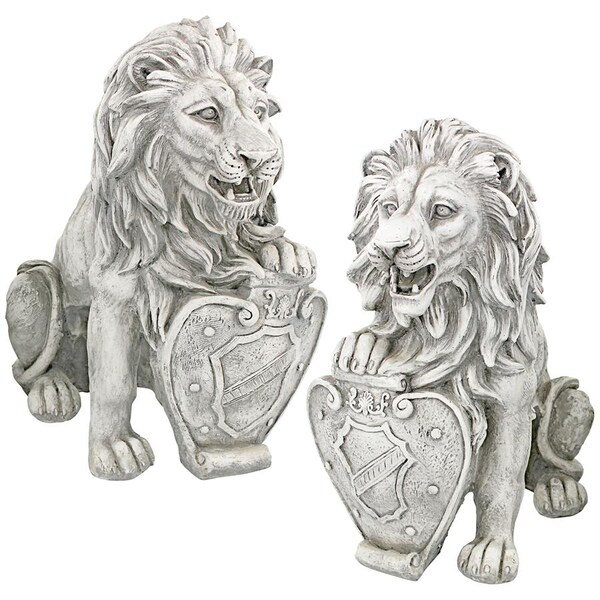 Design Toscano Roaring Beasts of Castello di Rocca Lion Sentinel Statues: Set of Two - LY937288