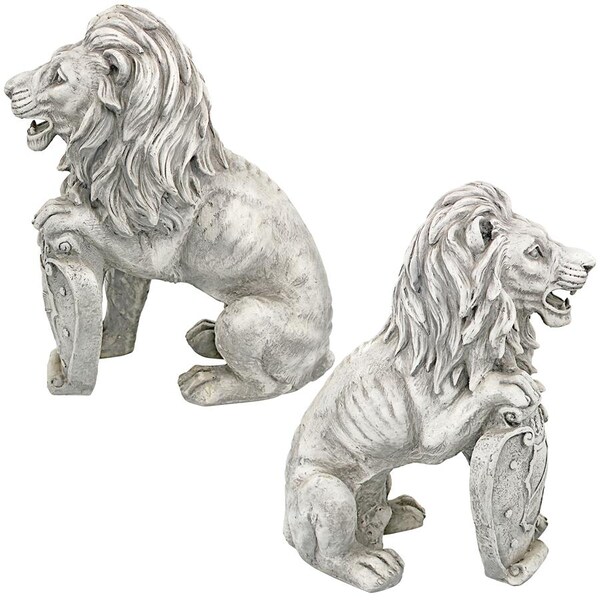 Design Toscano Roaring Beasts of Castello di Rocca Lion Sentinel Statues: Set of Two - LY937288