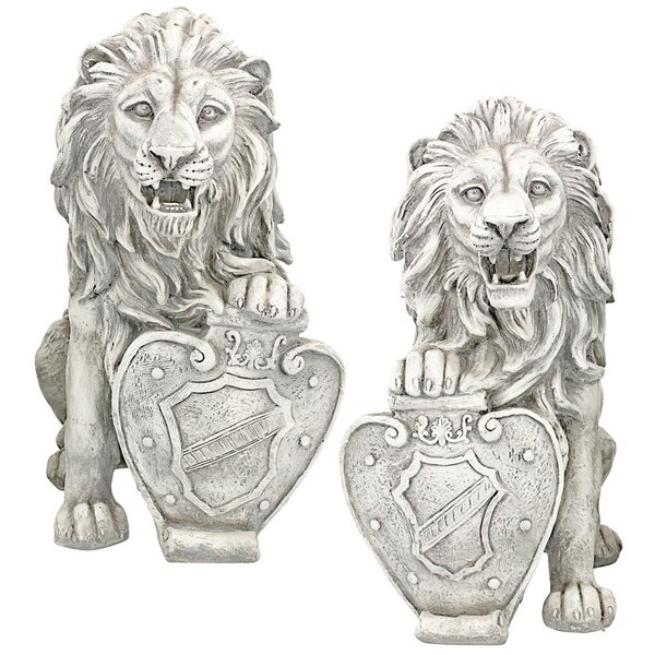 Design Toscano Roaring Beasts of Castello di Rocca Lion Sentinel Statues: Set of Two - LY937288