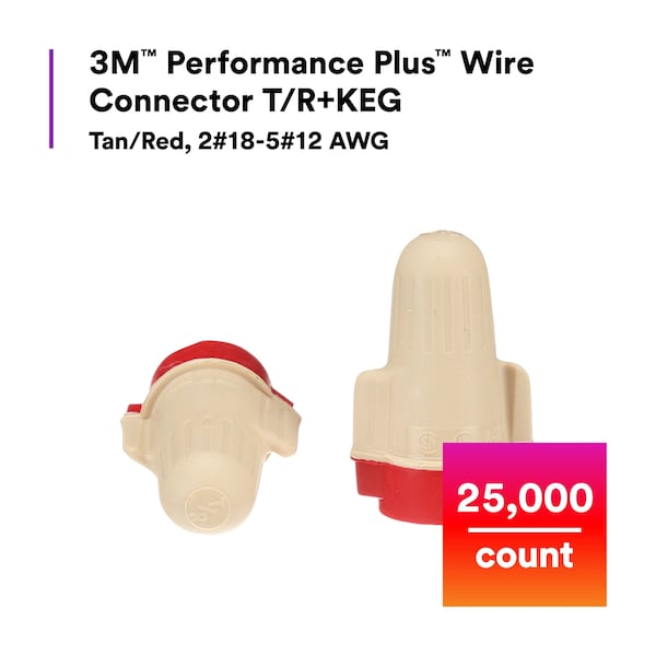 Conector de alambre Twist On de 3M, 22-8 AWG, PK25000 - T/R+, Super Tan