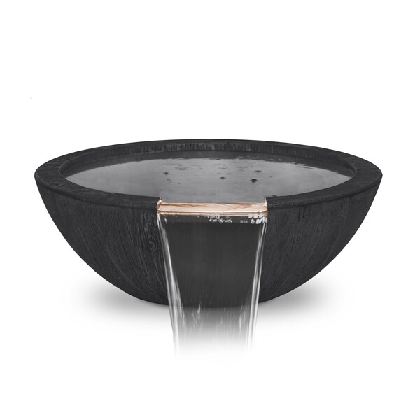 The Outdoor Plus 27 Round Sedona Water Bowl - Wood Grain GFRC Concrete - Ebony - - OPT-27RWGWO-EBN