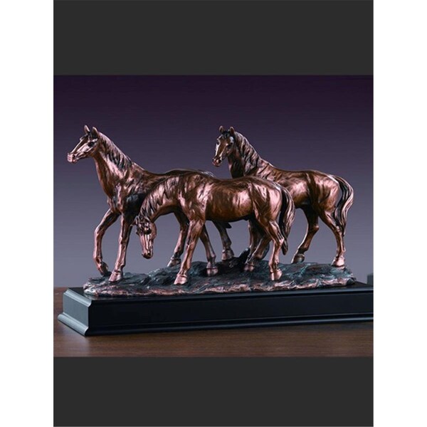 Dwellingdesigns F Three Horses Grazing Bronze Plated Resin Sculpture - DW2619772