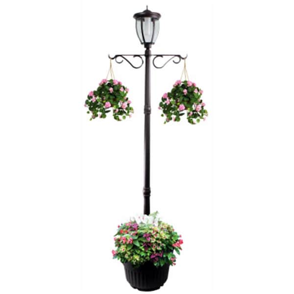Invernaculo 18 dia. 7 ft. Sun-Ray Kenwick Bronze Single Head Solar Lamp Post & Planter with Plant Hanger - IN2668751