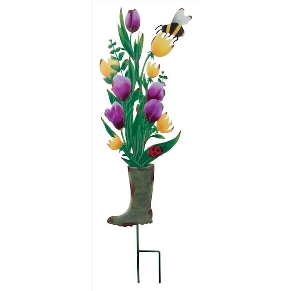 Regal Art & Gift Multicolored Metal 31 in. H Flower Boot Outdoor Garden Stake - 13475