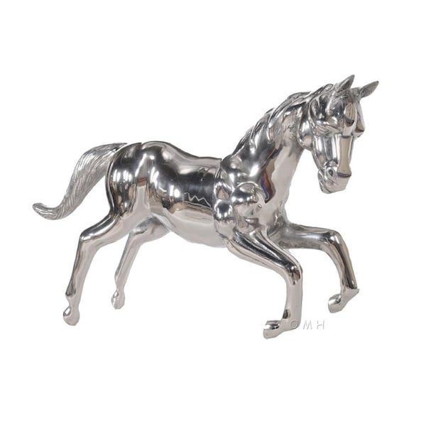 Old Modern Handicrafts Nickel-plated Aluminum Large Horse Statue; Multi - AK039