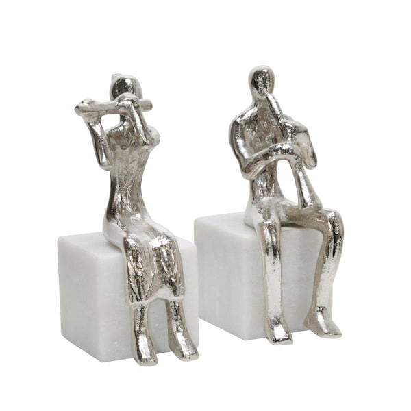 Muebles Metal Musicians On Marble Base, Silver - Set of 2 - 1860240