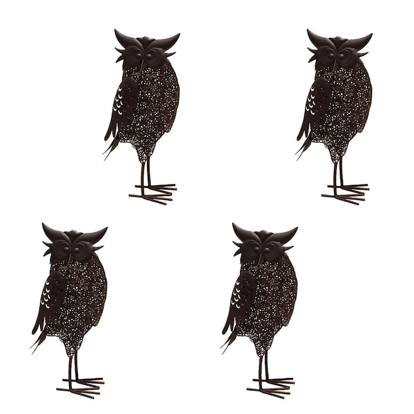 Oakland Living 16.7 in. Steel Garden Owl Metal Bird Sculpture Statue w/Solar Light & Ground Stake, Bronze, 4PK - 650259-OWL-4-HB