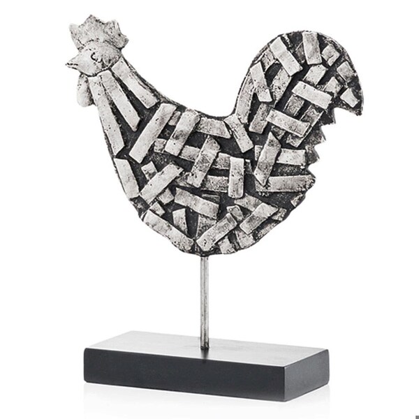 Homeroots 3 x 9.5 x 10.5 in. Silver & Black Gallo Futurista Strap Rooster Sculpture - 354862