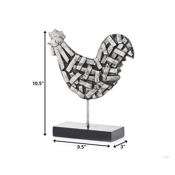 Homeroots 3 x 9.5 x 10.5 in. Silver & Black Gallo Futurista Strap Rooster Sculpture - 354862