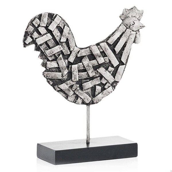 Homeroots 3 x 9.5 x 10.5 in. Silver & Black Gallo Futurista Strap Rooster Sculpture - 354862