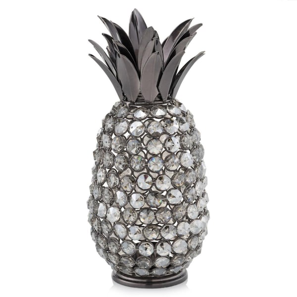Palacedesigns 11 in. Faux Crystal Black & Nickel Pineapple Sculpture - PA2627366