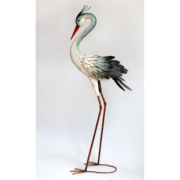 Patio Trasero White with Black Feathers Metal Heron Garden Statue - PA2453811