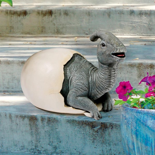 Design Toscano Prehistoric Parasaurolophus Dinosaur Egg Hatchling Garden Statue - QM2822700