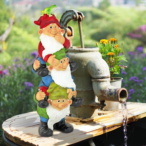 Design Toscano Tower of Three Gnomes and Frog Statue - QM2360300