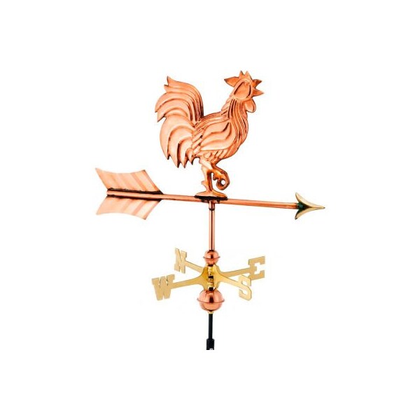 Good Directions Good Directions Rooster Garden Weathervane, Polished Copper w/Roof Mount - 802PR