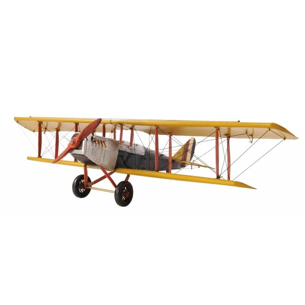 Homeroots 8 in. Metal Hand Painted Airplane, Yellow, Red & Gray - 401104
